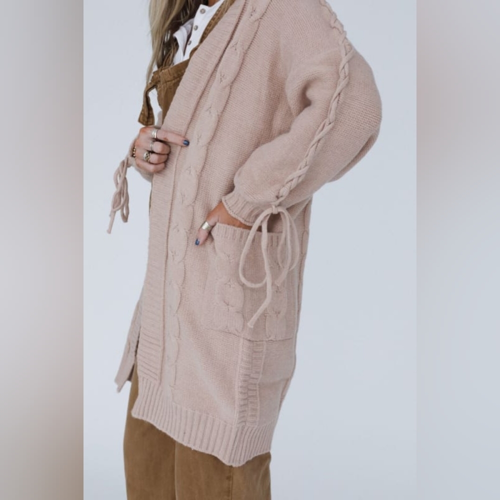 Three Bird Nest Blush Pink Cable Knit Open Cardigan